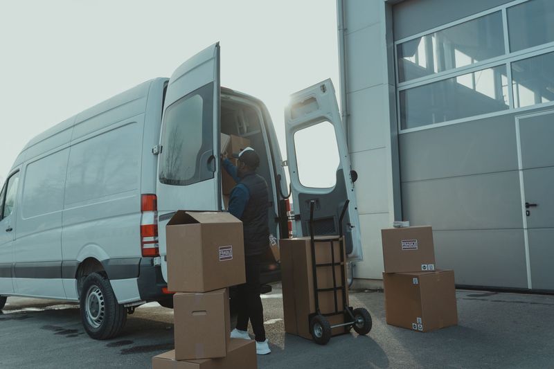 Moving professionals carefully loading furniture into a customer's truck